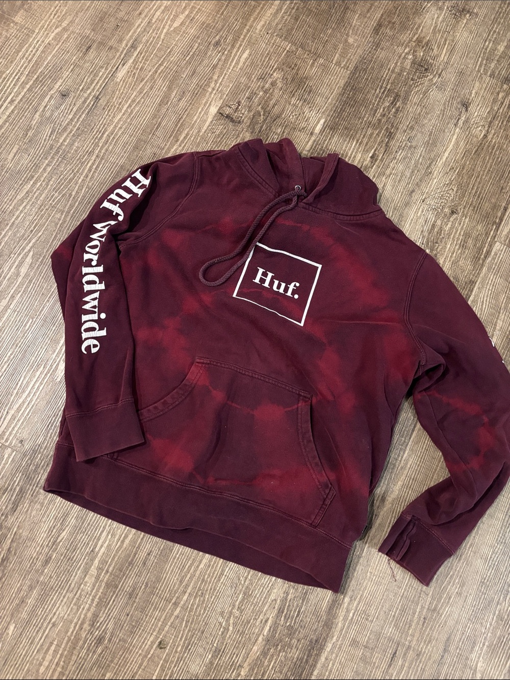 HUF Burgundy Tie-Dye Pullover Hoodie with White Logo